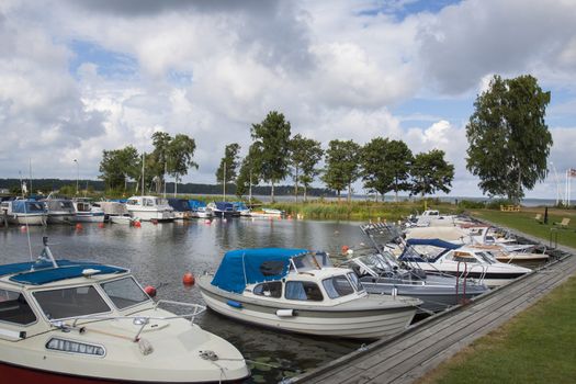 A small summer marina in sweden with yachts