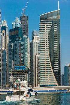 DUBAI, UAE - NOVEMBER 16: Yacht Club in Dubai Marina. UAE. November 16, 2012. Dubai was the fastest developing city in the world between 2002 and 2008.
