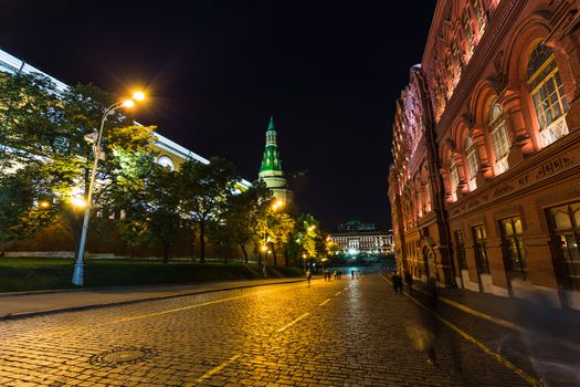 Beautiful and Famous Night view of Moscow near the Kremlin Palace