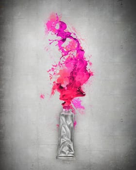 Image of paint tube with color splashes