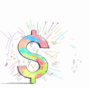 Drawn dollar sign against white background. Money concept