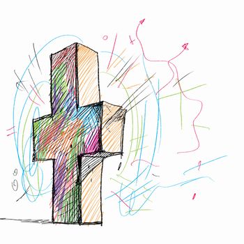 Sketch image of cross against white background