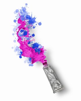 Image of paint tube with color splashes