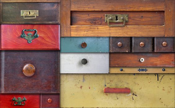 Abstract collage of the various old drawers - in utter secrecy