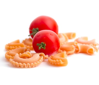 Raw pasta with tomatoes