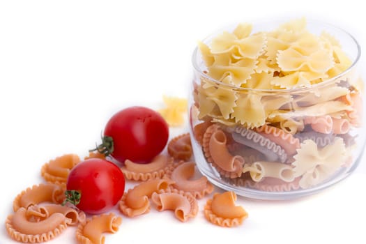 Raw pasta with tomatoes