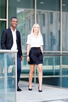 successful smiling business team diversity outdoor summer professional