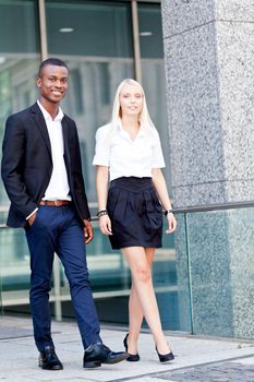 successful smiling business team diversity outdoor summer professional