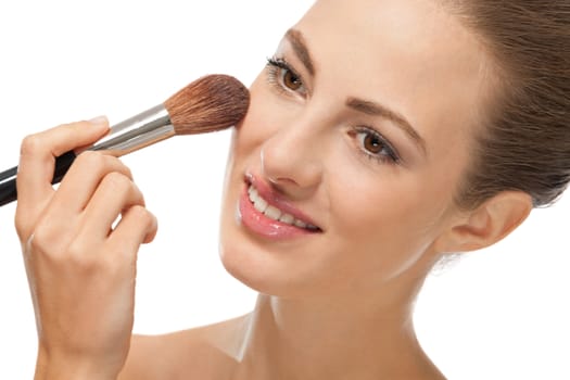 attractive woman powder face make up cosmetic beauty salon