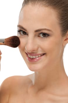 attractive woman powder face make up cosmetic beauty salon