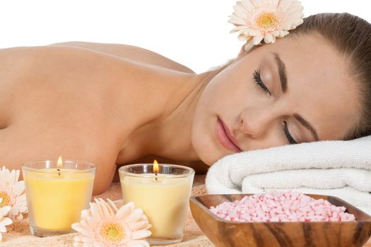 attractive helathy caucasian woman hot stone massage wellness  spa therapy