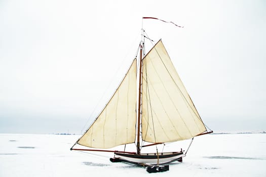 Ice sailing on the Gouwzee in the Netherlands