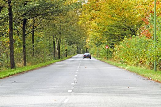 Driving in the countryside from the Netherlands in fall