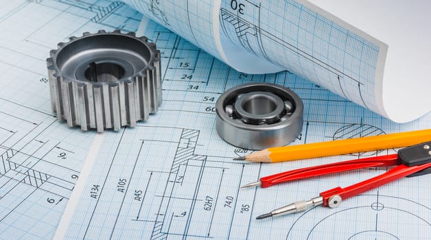 tools and mechanisms detail on the background of technical drawings