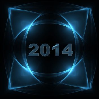  design of year 2014 with  glowing blue patterns in dark background