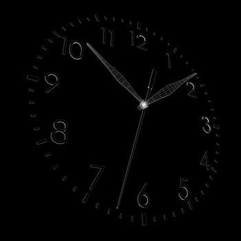 Clock face. Isolated wire-frame render on a black background