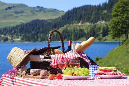 Picnic in french alpine mountain