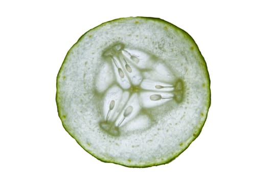 thin cucumber slices on the white background