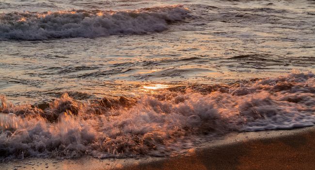 waves in the Baltic Sea sea ​​at sunset, Lithuania