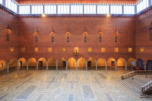 STOCKHOLM - DECEMBER 23: Interior of Blue Hall of the Stockholm City Hall on December 23, 2012 in Stockholm, Sweden. The Blue Hall is the venue of the Nobel Prize banquet.