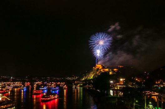 firework display of Rhine in Flames in Koblenz 2013