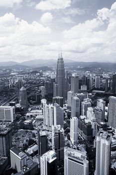 View of Kuala Lumpur cityscape in black and white