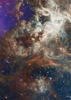 Far being shone nebula and star field against space.