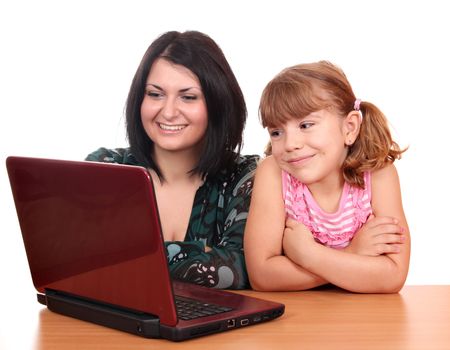 happy girl and child with laptop