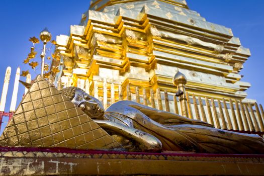 Golden sculpture and blue sky at Wat Phra That Doi Suthep