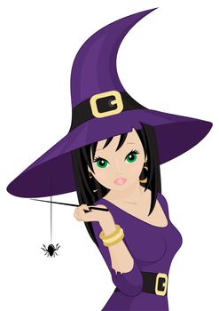 portrait of witch in hat isolated on white background