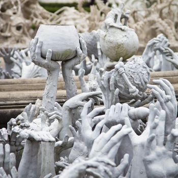 Series of Hands From Hell at Wat Rong Khun in Chiang Rai; Thailand