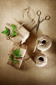 Rustic hemp cord spool with natural style handcrafted gift boxes 