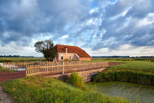 charming farmhouse and beautiful blue sky