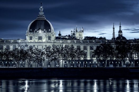 View of Lyon by night with special photographic processing
