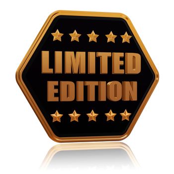 limited edition - 3d black golden hexagon button with text and five stars, business concept