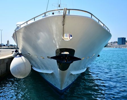 Bow of the luxury yacht in Split, Croatia