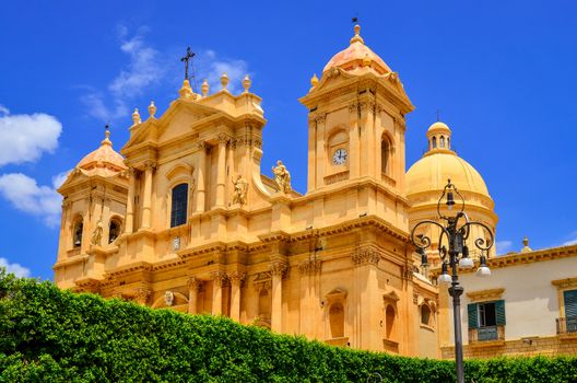 View of baroque style cathedral in old town Noto, Sicily, Italy