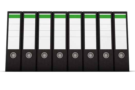 Black ring binder in a row on white background