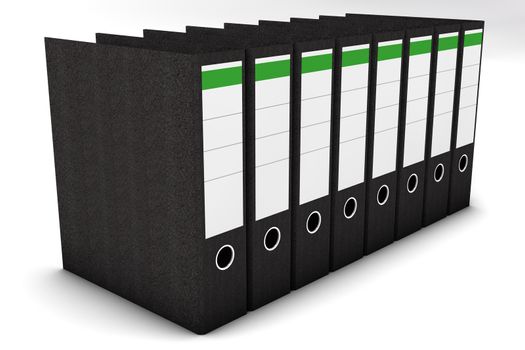 Black ring binder in a row on white background