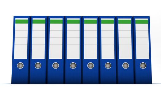 Blue ring binder in a row on white background