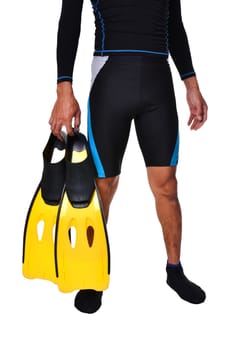 man with snorkeling equipment isolated on white background