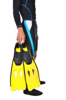 man with snorkeling equipment isolated on white background
