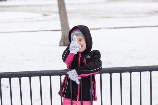 Snow on Christmas day in Chicago near Lake Michigan shore.