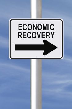 A modified one way street sign on economic recovery