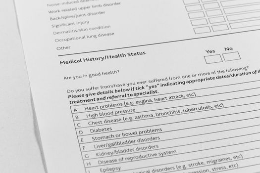 A health insurance application medical information