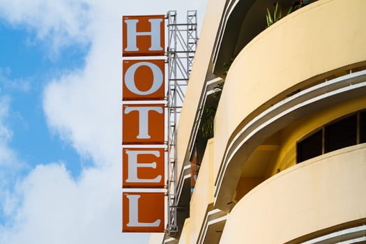 hotel sign  with blue sky.