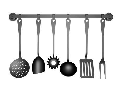 kitchen utensils isolated on white background