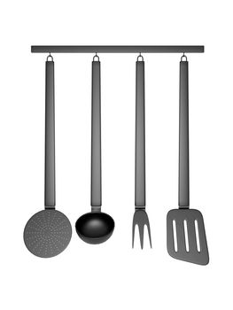 kitchen utensils isolated on white background