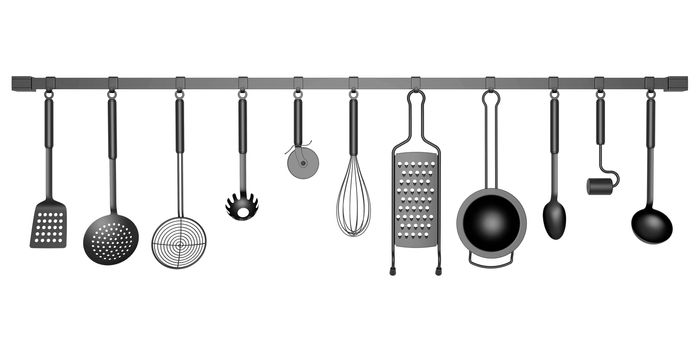 kitchen utensils isolated on white background