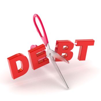 A Colourful 3d Rendered Cutting Debt Concept Illustration